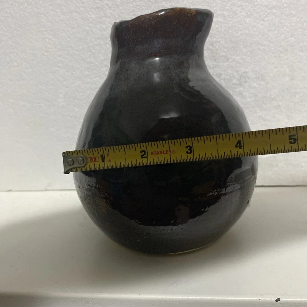 Studio Pottery Brown Glazed Bud Vase Handcrafted Signed AP Artist 6.5